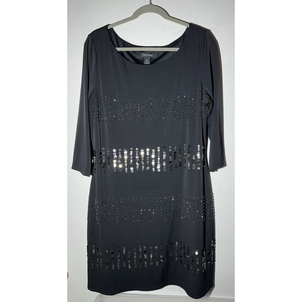 WHBM Black Dress Midi Length 3/4 Sleeve Lined Cocktail Dress Size XL